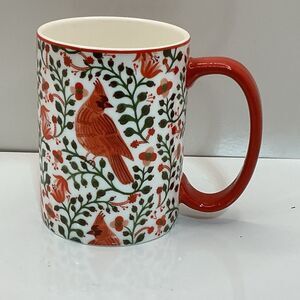Rifle Paper Co Cardinal Floral Porcelain Coffee Mug Red Handle Holiday Cup